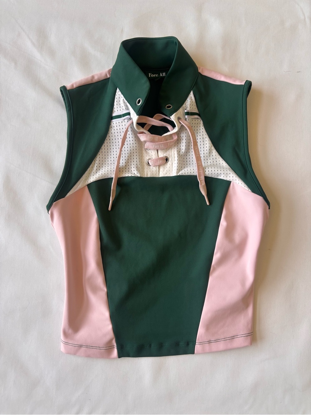 Fore All Others Green and Pink Sleeveless Lace-Up Tank